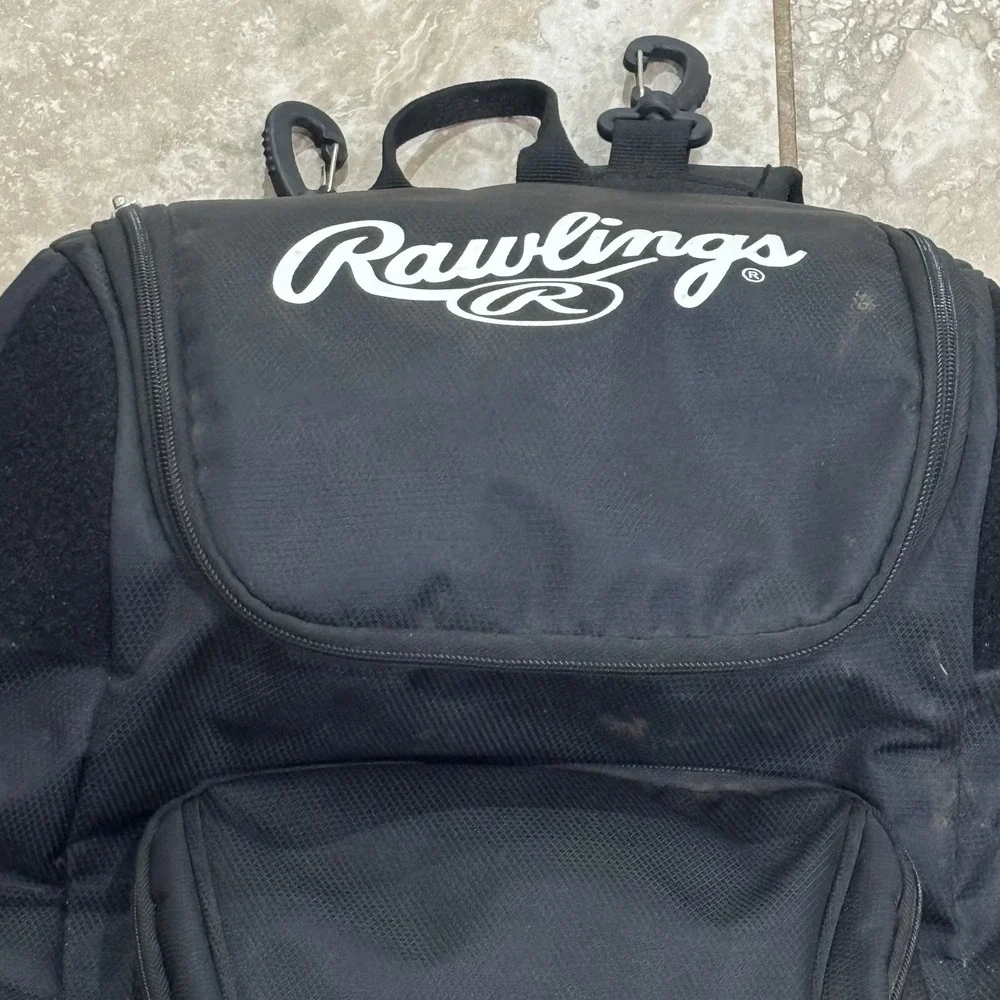 Rawlings Baseball Softball Equipment Backpack Black Dugout Bag with Fence Hooks